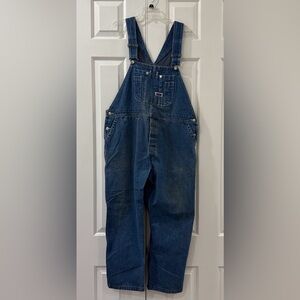Big Smith Bib Overalls Sz 44x30 Blue Denim Mens Work Jeans Distressed READ **